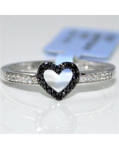 Heart Ring black and white diamond 0.13ct 10K white gold 