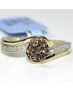 brown diamond ring yellow gold cognac with white flower set .33ct 10K