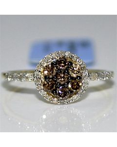 cognac diamond halo engagement ring fashion anniversary 0.5ct 10K Yellow gold