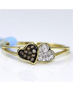 Diamond Heart ring cognac brown and white diamonds Yellow gold .1ct 10K