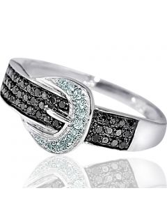 Black diamond ring belt buckle ring in White gold 0.25ct 10K White gold