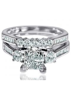 1.6ct Princess Cut bridal Rings set Engagment and matching wedding band 14K white gold