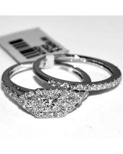 1ct Princess cut diamond wedding ring set 2 piece 14K White gold halo EGL Certified