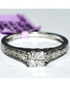 Princess Cut Diamond Engagement Ring 0.5ct 14K White Gold Round Side diamonds