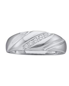Mens Diamond Ring 0.10CTW ROUND DIAMOND MENS Wedding BAND 10KT White Gold