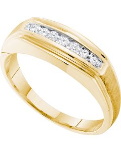 Mens Diamond Ring 0.15CT DIAMOND Wedding MENS BAND 14K Yellow-gold