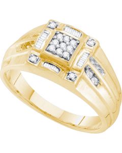 Mens Diamond Ring 0.27CT ROUND BAGGUETTE DIAMOND  RING 14K Yellow-gold