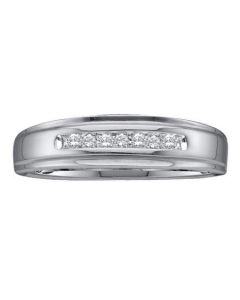 Mens Diamond Ring 0.08CTW ROUND DIAMOND MENS Wedding BAND 10KT White Gold