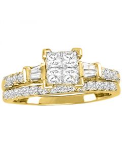 1ct bridal wedding ring set Princess cut diamond Engagement and Band Yellow gold