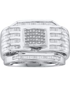 Mens Diamond Ring 1.0CT PRINCESS/BAGGUETTE DIAMOND MENS RING 14K White-gold