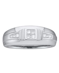 Mens Diamond Ring 0.33CT DIAMOND PRINCESS CENTER MENS BAND 14K White-gold