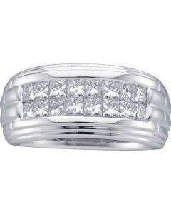 Mens Diamond Ring 0.96CTW PRINCESS MENS Wedding INVISIBLE BAND 14KT White Gold