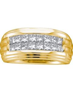Mens Diamond Ring 2.00CTW PRINCESS DIAMOND MEN'S INVISIBLE BAND 14KT Yellow Gold