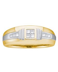 Mens Diamond Ring 0.33CTW Wedding BAND PRINCESS 14KT Yellow Gold Two Tone
