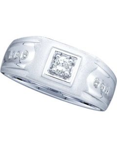 Mens Diamond Ring 0.25CTW DIAMOND MENS 0.18CT ROUND CENTER 14KT White Gold