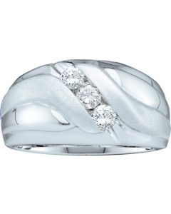 Mens Diamond Ring 0.48CTW 3STONE ROUND DIAMOND MENS Wedding BAND 14KT White Gold