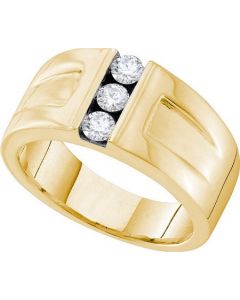 Mens Diamond Ring 0.49CTW DIAMOND 3  STONE  MENS RING 14KT Yellow Gold