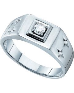 Mens Diamond Ring 0.25CTW DIAMOND MENS CLUSTER BAND 0.20CT ROUND 14KT White Gold