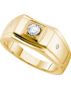 Mens Diamond Ring 0.25CTW  DIAMOND  ROUND CENTER MENS RING 14KT Yellow Gold