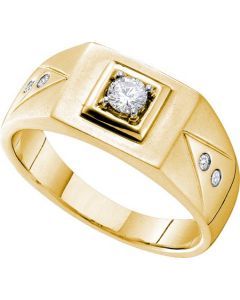 Mens Diamond Ring 0.25CTW DIAMOND CLUSTER MENS BAND 14KT Yellow Gold