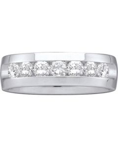 Mens Diamond Ring 1.00CTW DIAMOND MENS MACHINE SET BAND 14KT White Gold