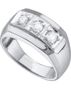 Mens Diamond Ring 0.50CTW ROUND DIAMOND MENS 3 STONE BAND 14K White-gold