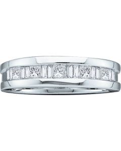 Mens Diamond Ring 1.00CTW BAGGUETTE PRINCESS DIAMOND MENS BAND 14KT White Gold