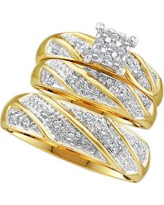 Trio Wedding rings for men and women 0.30CTW DIAMOND CLUSTER TRIO SET 