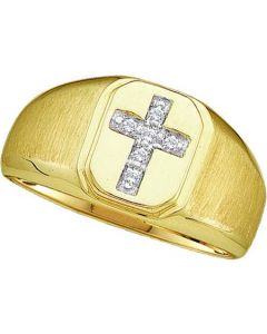 Mens Diamond Ring 0.05CTW ROUND DIAMOND MEN'S CROSS CLUSTER RING 14KT Yellow Gold