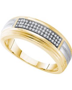 Mens Diamond Ring 0.15CTW DIAMOND  MICRO PAVE MENS BAND 10KT Yellow Gold Two Tone