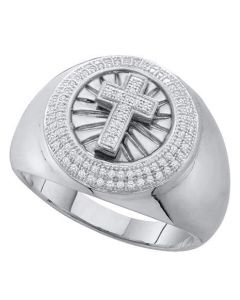 Mens Diamond Ring 0.30CTW DIAMOND MENS CROSS RING 10KT White Gold