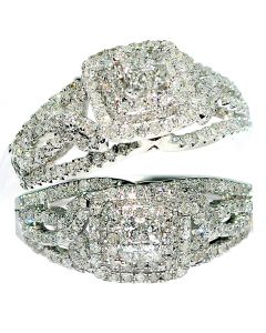 Princess Cut vintage Engagement ring 0.51ct w real diamonds White Gold 8mm Wide