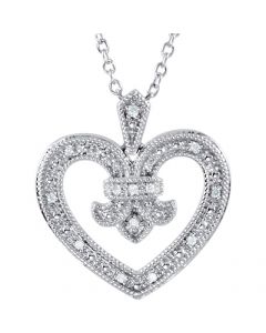 Diamond heart pendant with necklace set 0.06ct pave set antique finish 18 inch necklace