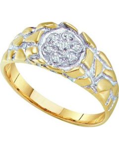 Mens Diamond Ring 0.04CTW ROUND DIAMOND MEN'S Wedding CLUSTER RING Yellow Gold
