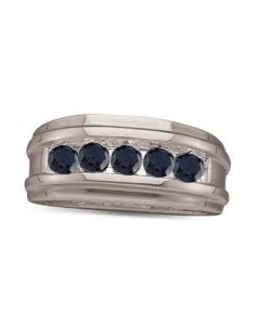 Mens Diamond Ring 1.00CTW BLACK DIAMOND Wedding MENS BAND 10K White-gold