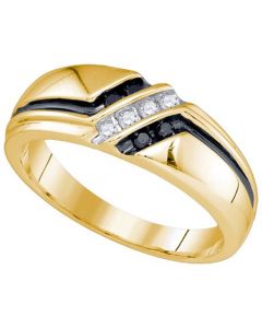 Mens Diamond Ring 0.19CT BLACK DIAMOND MENS BAND 10K Yellow-gold