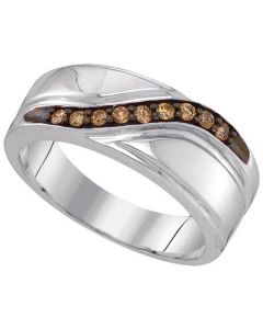 Mens Wedding band ring 0.25ct w Cognac diamond white gold finish Sterling silver 6mm