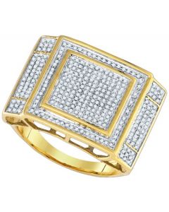Mens Diamond Ring 0.74CTW DIAMOND MICRO PAVE MENS RING 10K Yellow-gold
