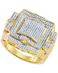 Mens Diamond Ring 0.88CTW DIAMOND MICRO PAVE MENS RING 10K Yellow-gold