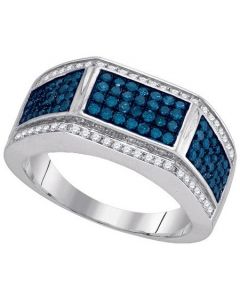 Mens Diamond Ring 1.00CTW BLUE DIAMOND Wedding MENS RING 10KT White Gold