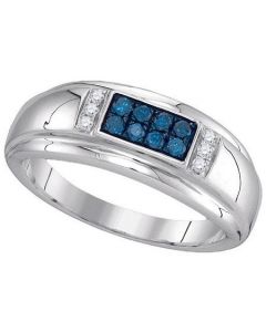 Mens Diamond Ring 0.33CTW BLUE DIAMOND Wedding MENS RING 10KT White Gold