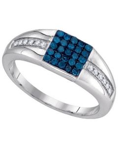 Mens Diamond Ring 0.50CTW BLUE DIAMOND Wedding MENS RING 10KT White Gold