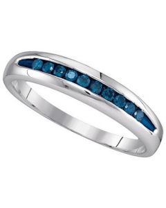 Mens Diamond Ring 0.25CT BLUE DIAMOND MENS Wedding BAND 925 Sterling Silver White