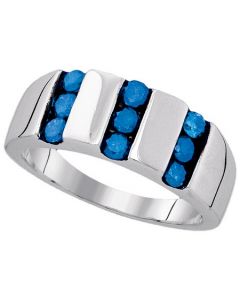 Mens Diamond Ring 1.0CT-BLUE DIA MENS BAND 925 925-Sterling Wedding Ring