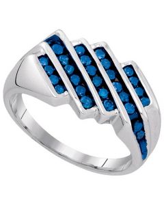 Mens Diamond Ring 0.75CT-BLUE DIA Wedding MENS BAND 925 925-Sterling Wedding Ring