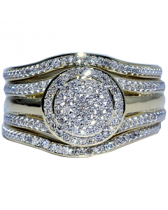 Wedding Ring set 3 piece 0.33ct w Round Halo Engagement ring and 2 band matching