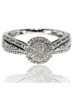 Real diamond engagement ring vintage 0.2ct w 10K White gold 8mm pave set halo 
