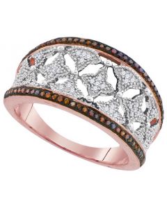 Vintage wedding band anniversary ring Rose gold brown white diamonds .25ct