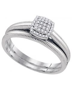 bridal ring set 2 piece real diamond white gold 0.10ct pave set 10K