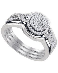 ladies diamond ring bridal set 3 in 1 white gold 0.33ct pave split shoulder halo